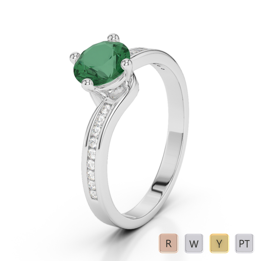 Prong Set Emerald and Channel Set Diamond Engagement Ring 0260
