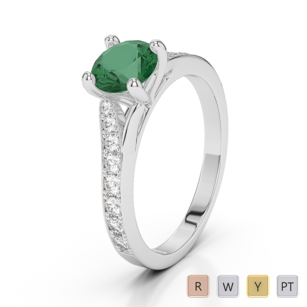 Prong Set Emerald and Diamond Engagement Ring 0263