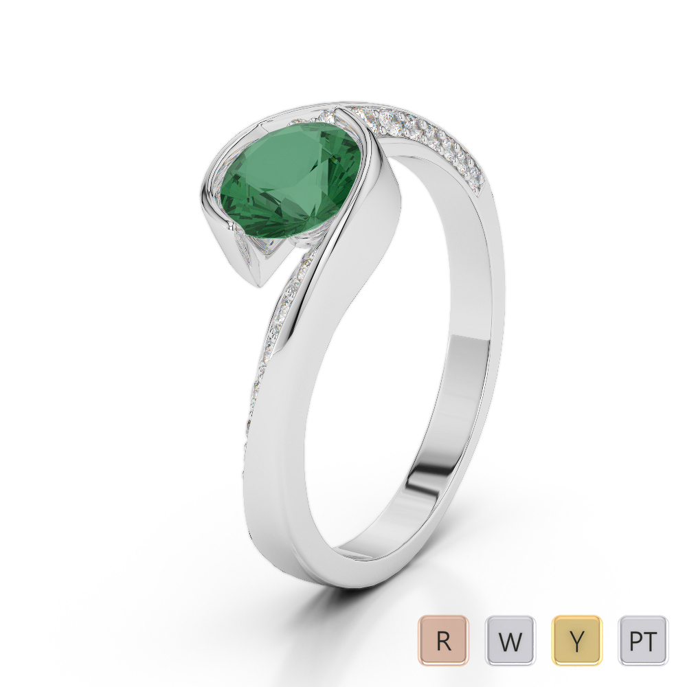 Bezel Set Emerald & Prong Set Diamond Engagement Ring 0267