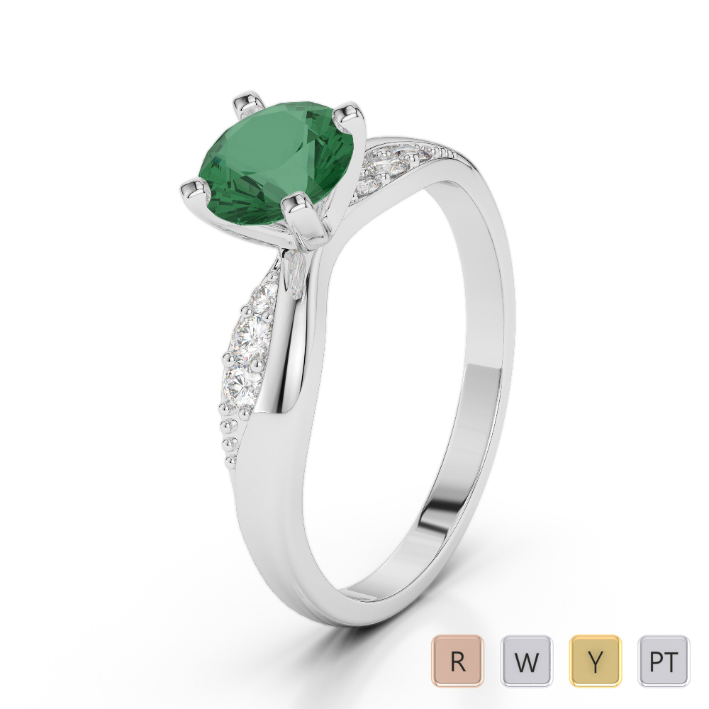 7 Stone Round Cut Emerald & Diamond Engagement Ring 0269