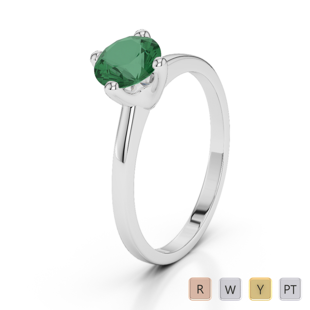Round Cut Single Stone Emerald Engagement Ring 0271