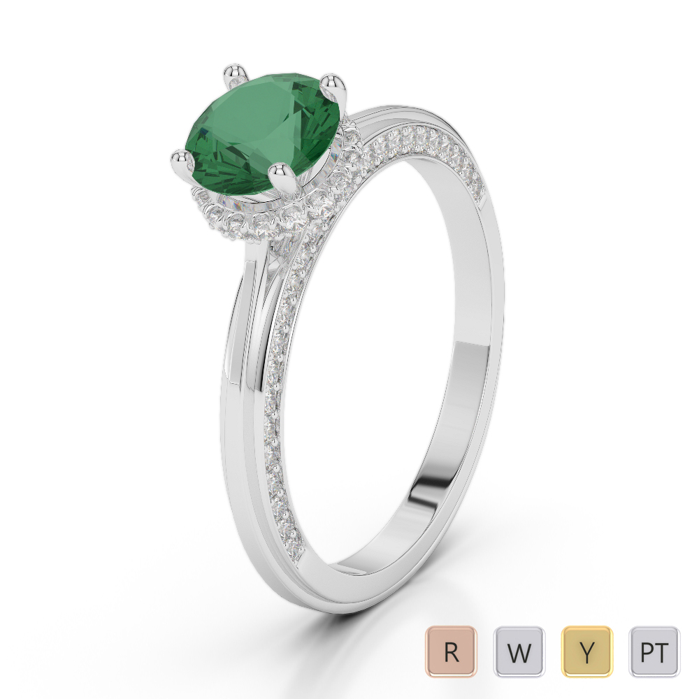 Hidden Diamond Engagement With Emerald Ring 0274