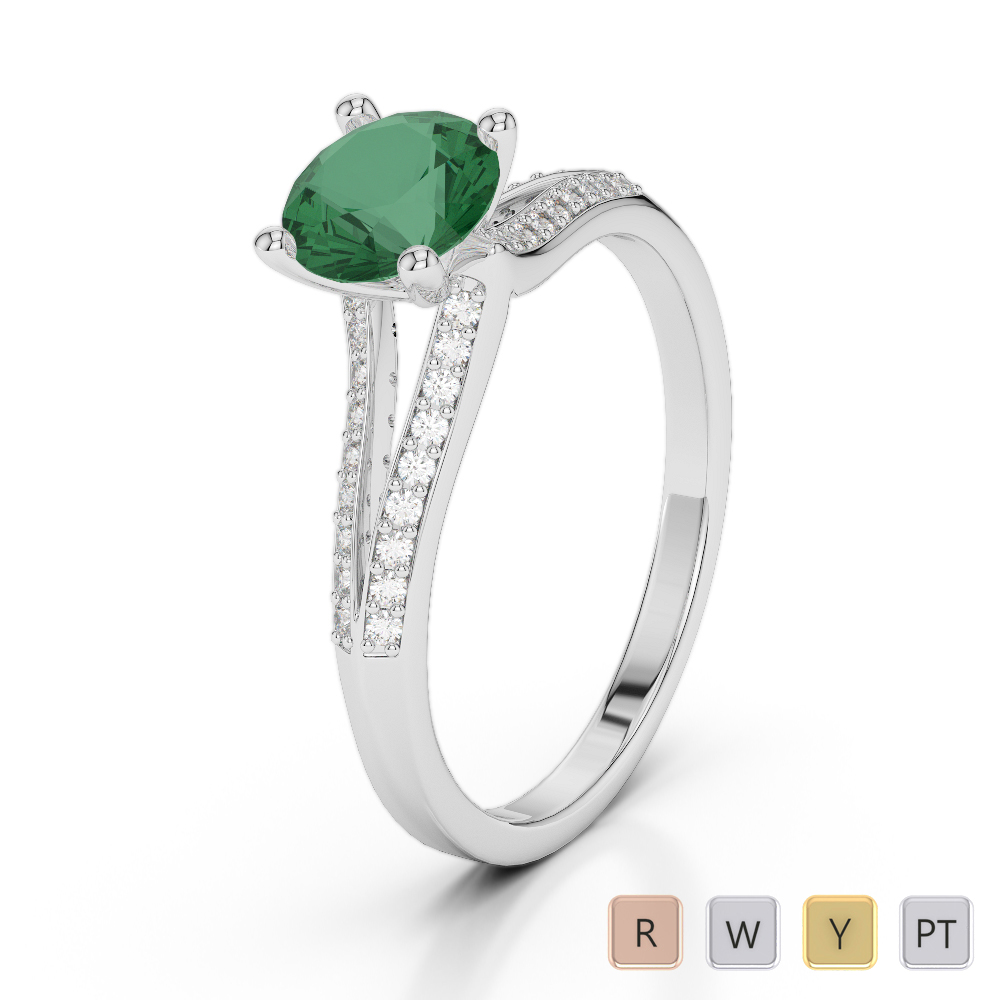 Prong Set Diamond and Emerald Engagement Ring 0276