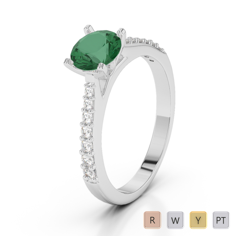 Round Cut Emerald & Diamond Engagement Ring 0277
