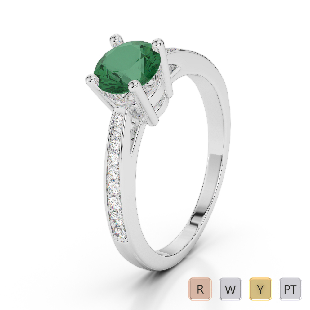 Prong Set Emerald Engagement Ring With Diamond 0283