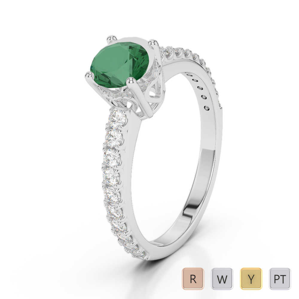 Prong Set Emerald Engagement Ring With Diamond 0285