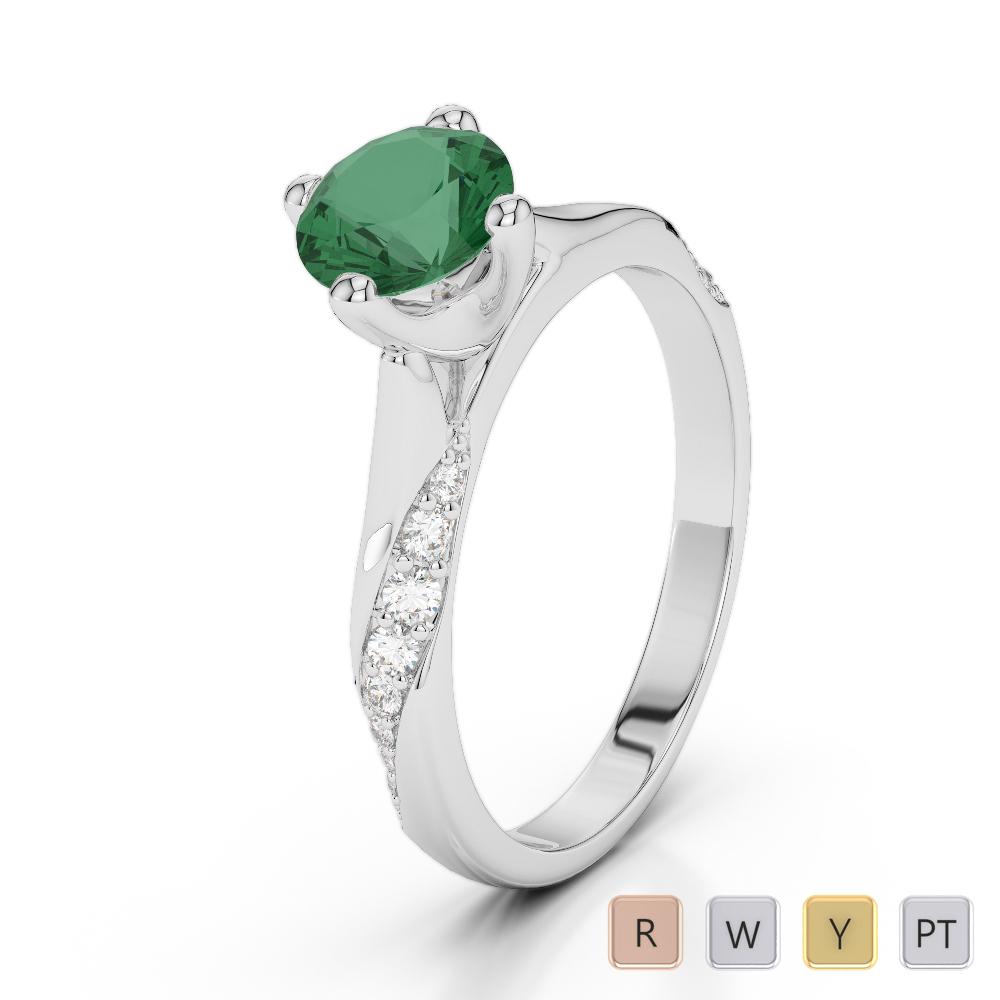 Prong Set Emerald Engagement Ring With Diamond 0287