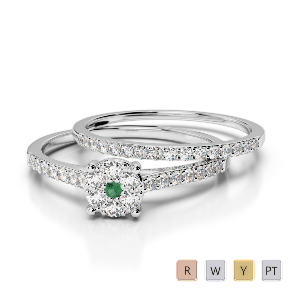 Prong Set Bridal Set Ring With Emerald & Diamond 0292