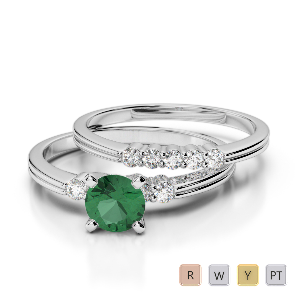 10 Stone Prong Set Diamond & Emerald Bridal Set Ring 0313