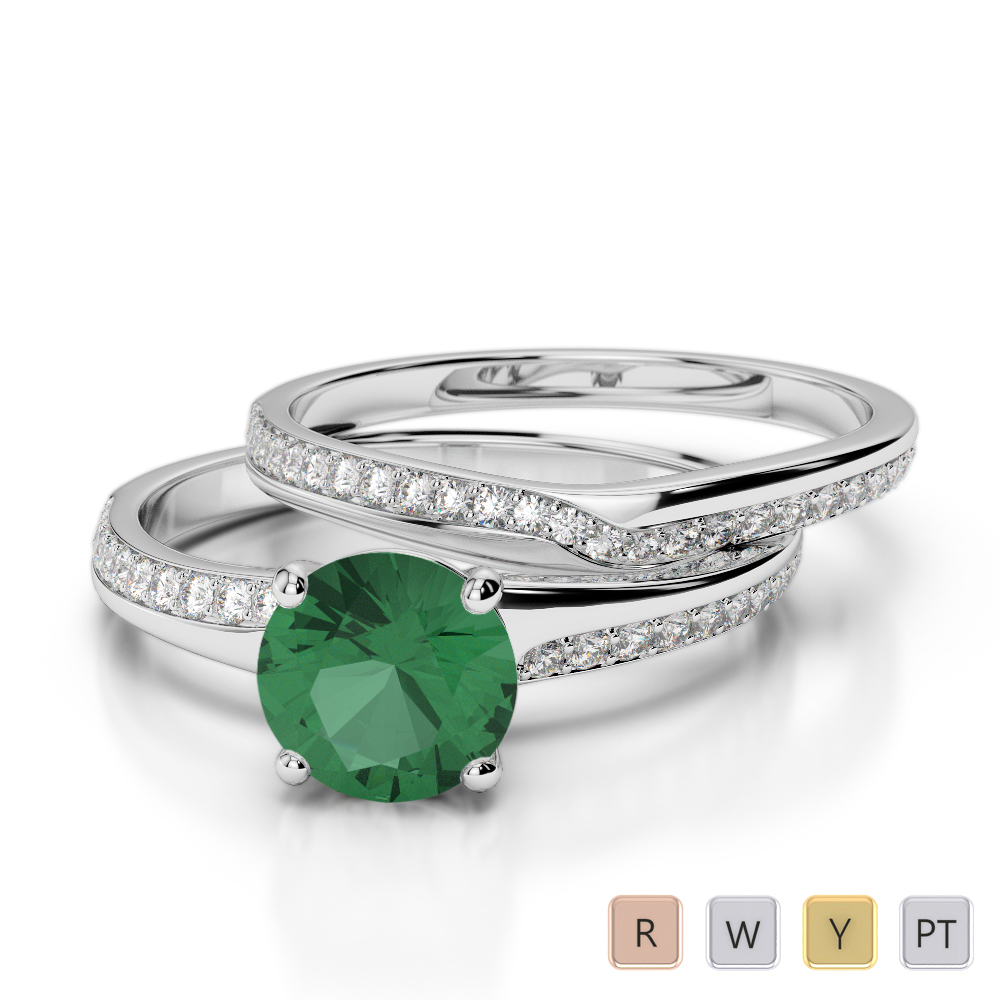 Claw Set Emerald and Diamond Bridal Set Ring 0331