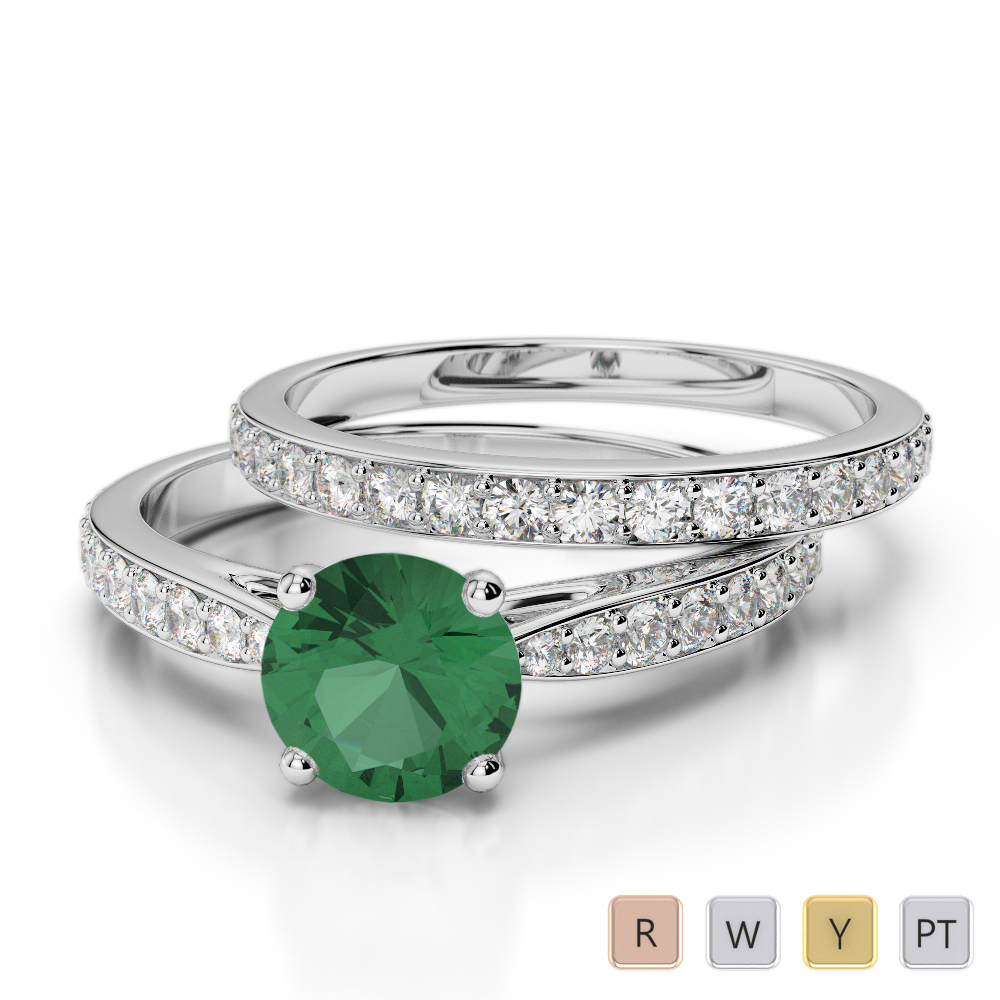 Claw Set Emerald Bridal Set Ring With Diamond 0339
