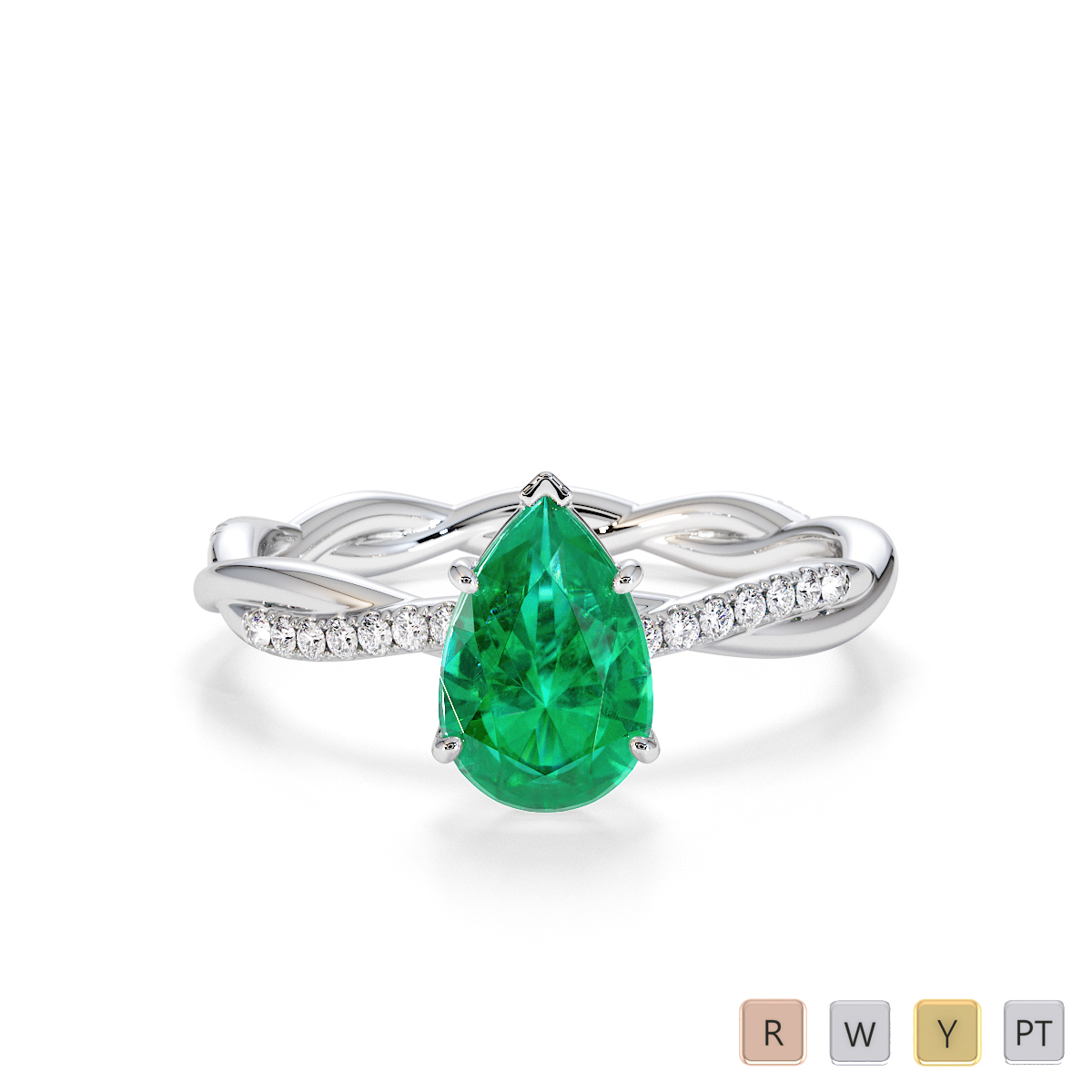 8x5mm Pear Shape Emerald and Diamond Engagement Ring 0766