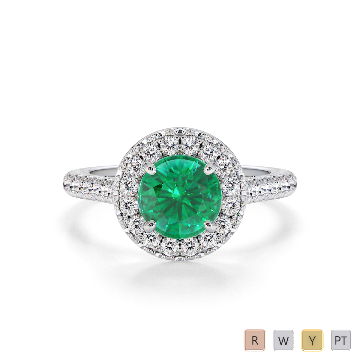 Prong Set Diamond and Emerald Engagement Ring 0776