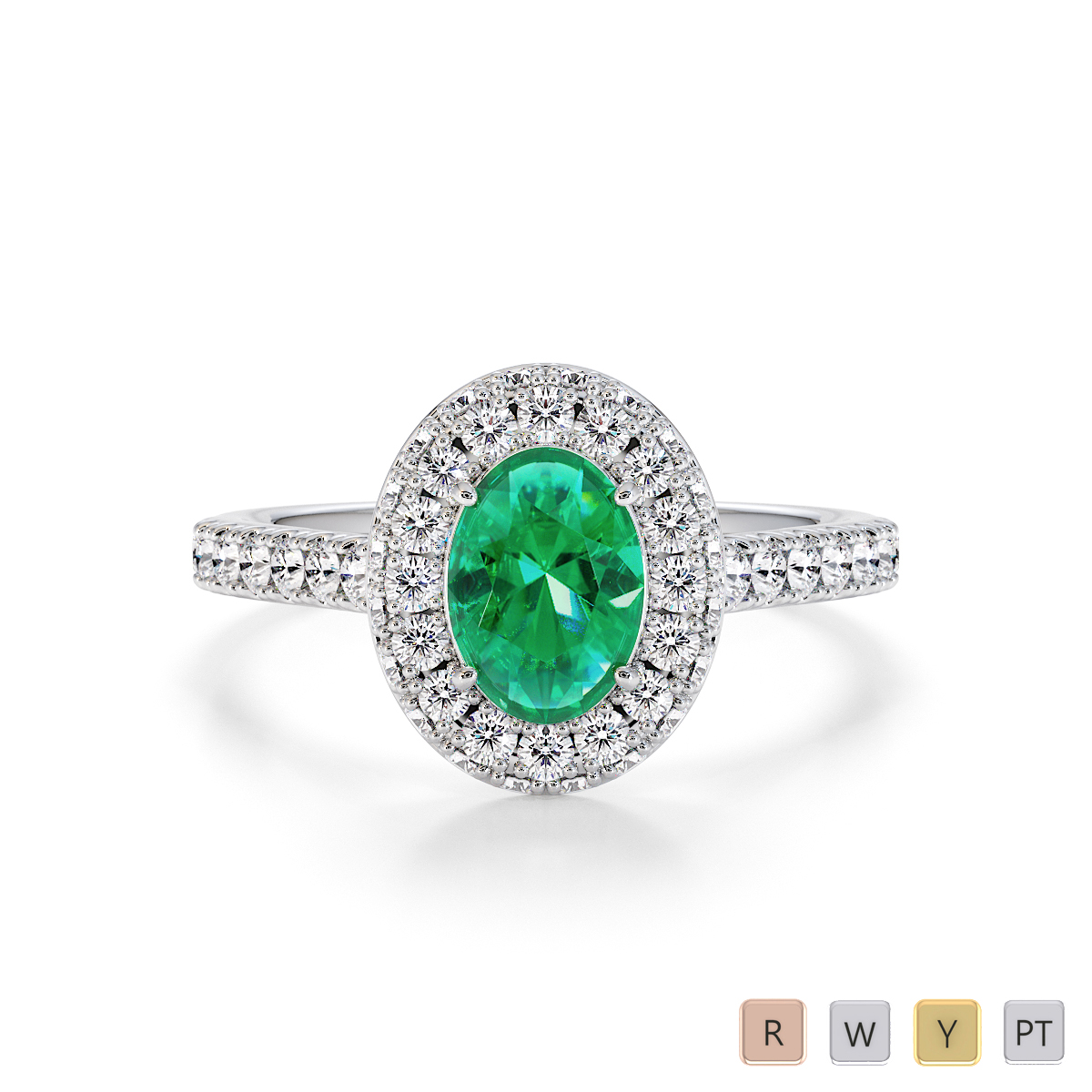 Oval Shape Emerald and Diamond Engagement Ring 0777
