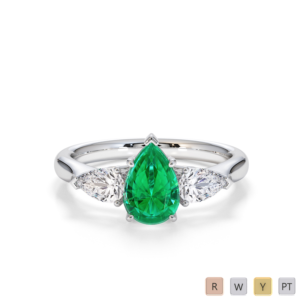 Pear Diamond & Pear Shape Emerald Engagement Ring 0787
