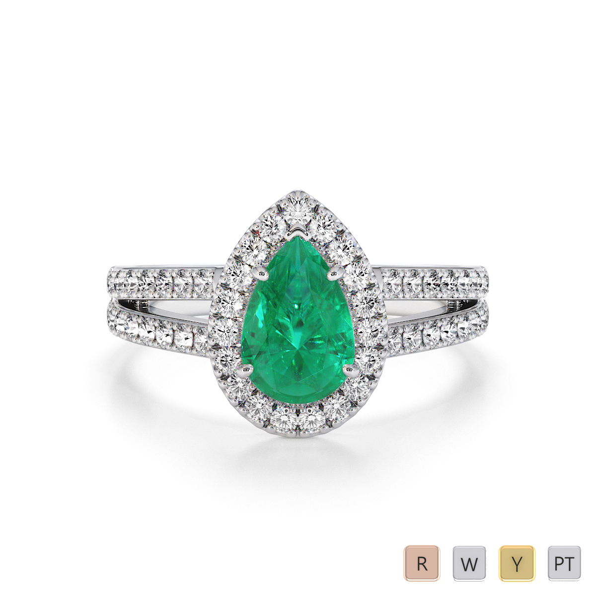 Pear Shape Emerald and Diamond Engagement Ring 0794