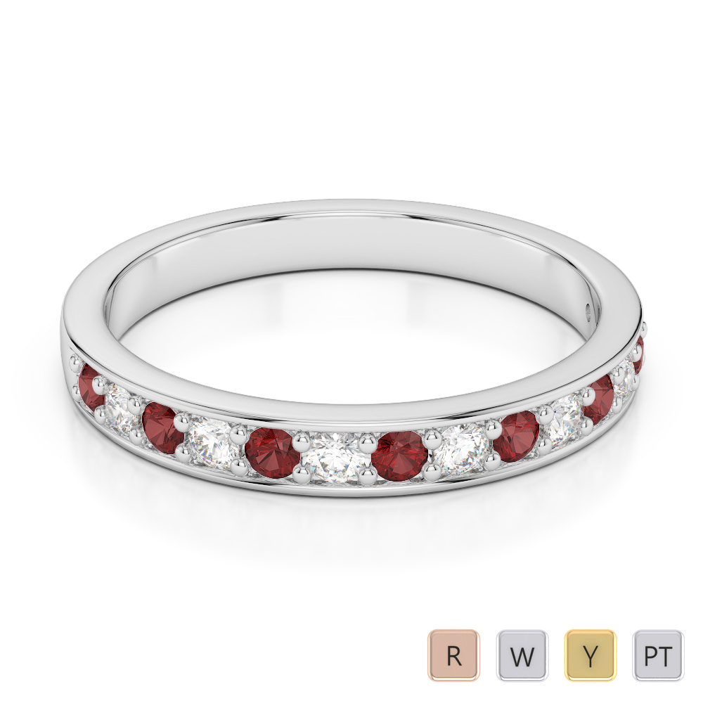 2.5MM Round Cut Garnet Half Eternity Ring With Diamond 0361