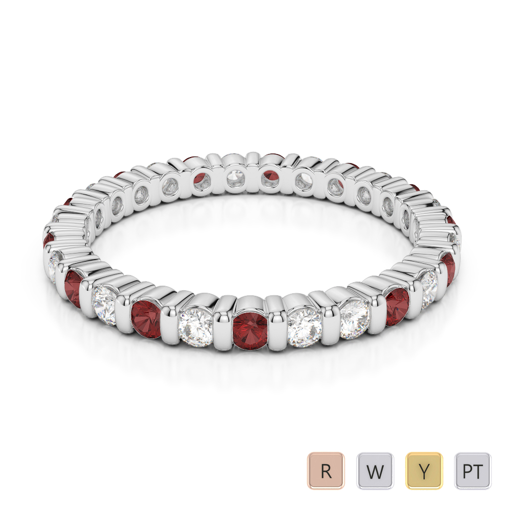 2MM Bar Set Garnet Full Eternity Ring With Diamond 0370