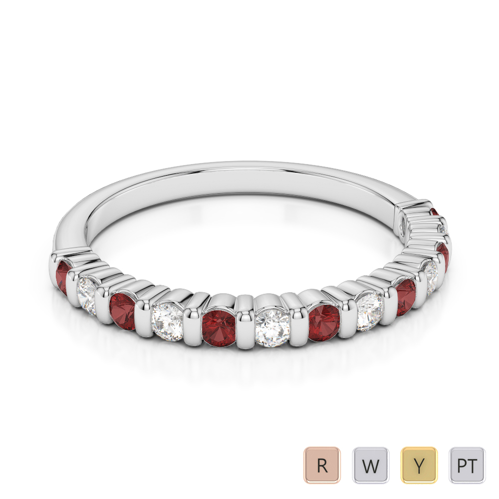 2MM Round Cut Garnet and Diamond Half Eternity Ring 0373