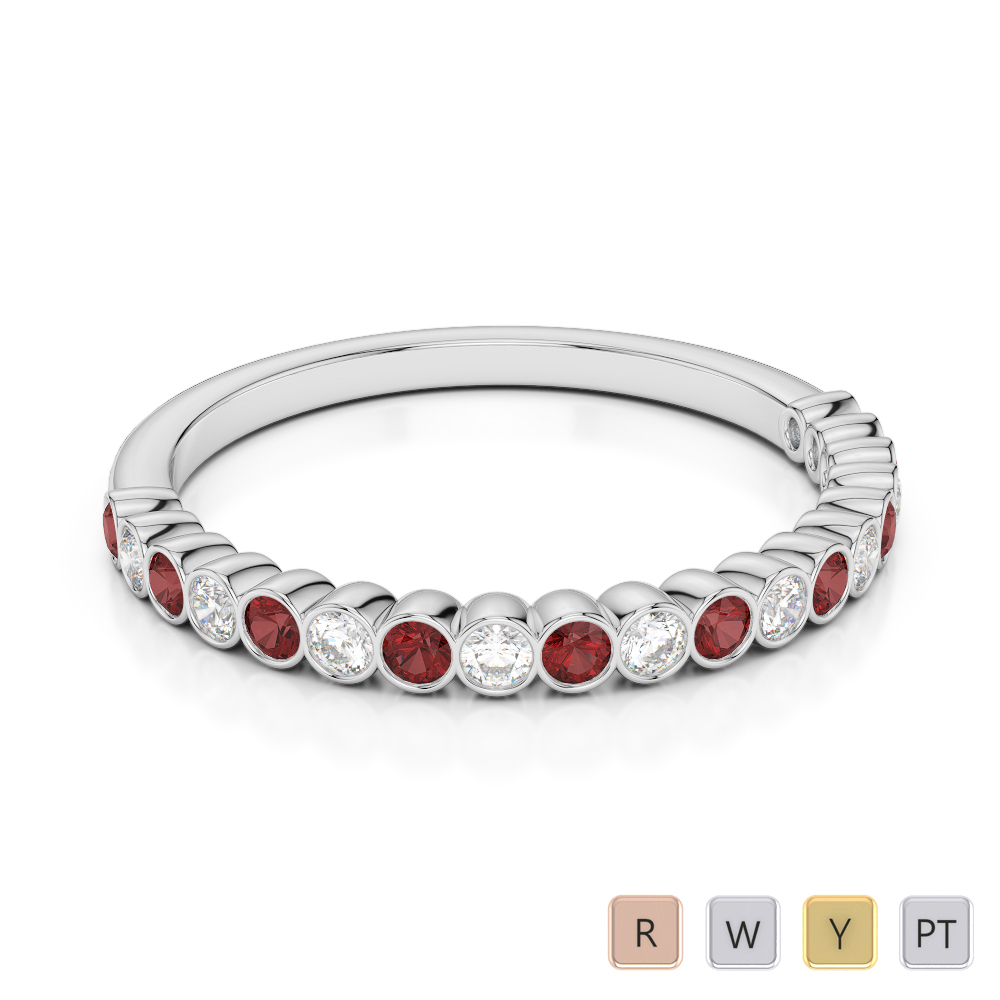 2MM Bezel Diamond Half Eternity Ring With Garnet 0379