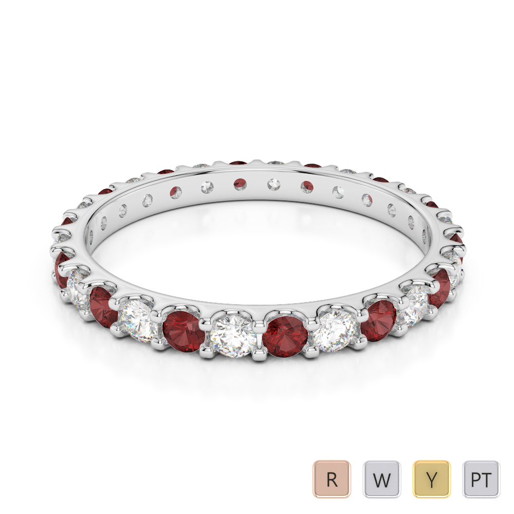 2MM Round Cut Garnet Full Eternity Ring With Diamond 0382