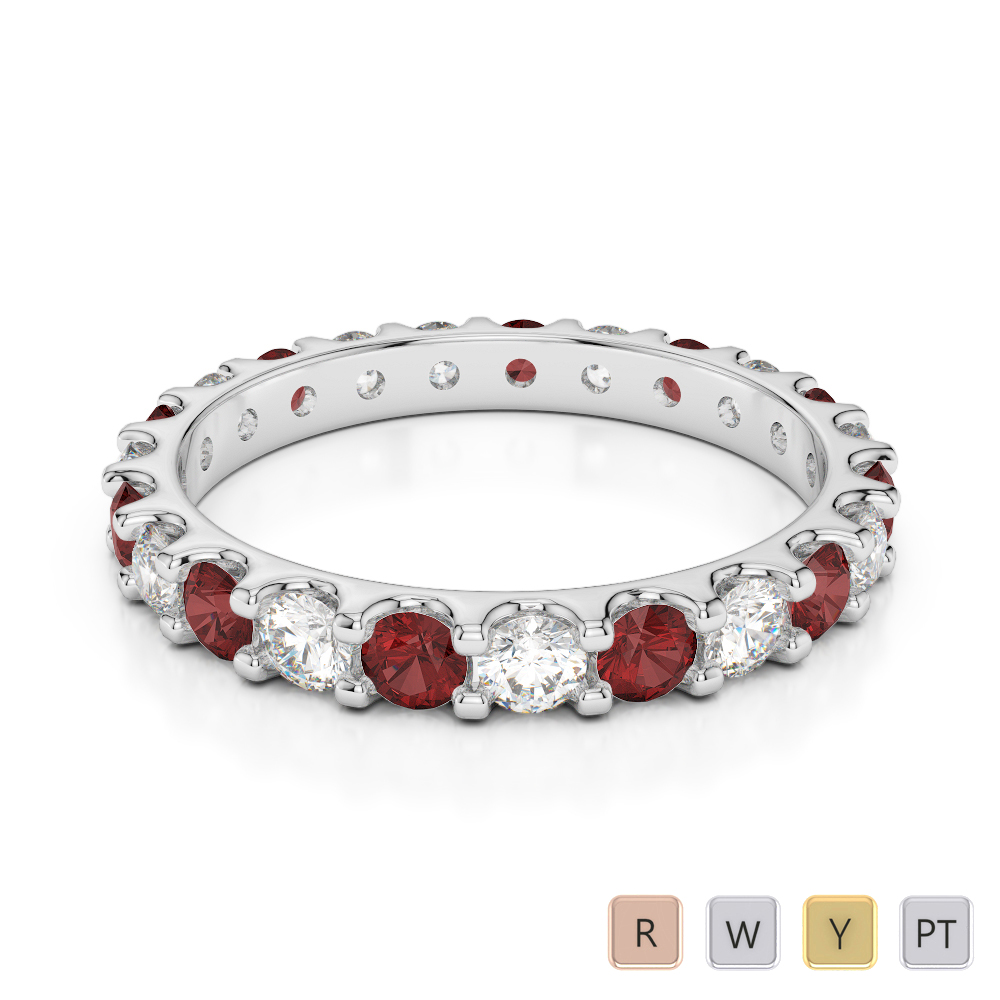 2.5MM Claw Set Garnet Full Eternity Ring With Diamond 0383
