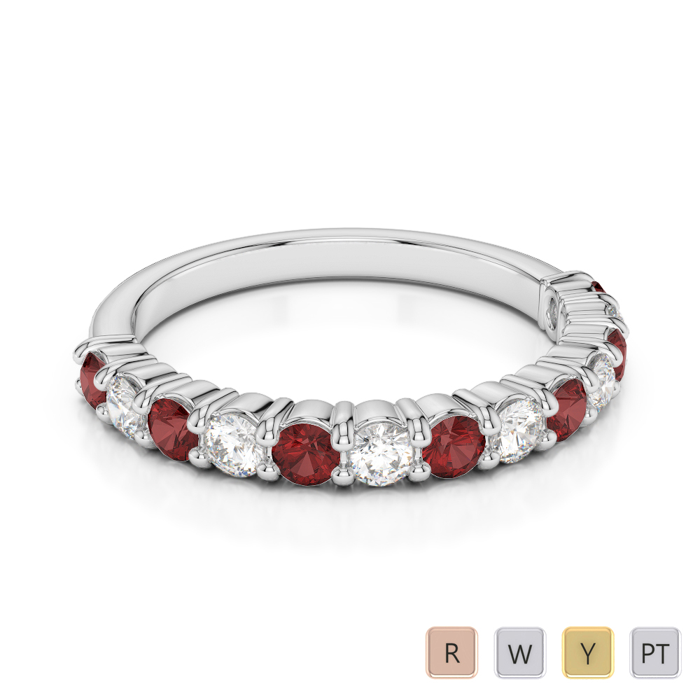 2.5 MM Prong Set Diamond Half Eternity Ring With Garnet 0392