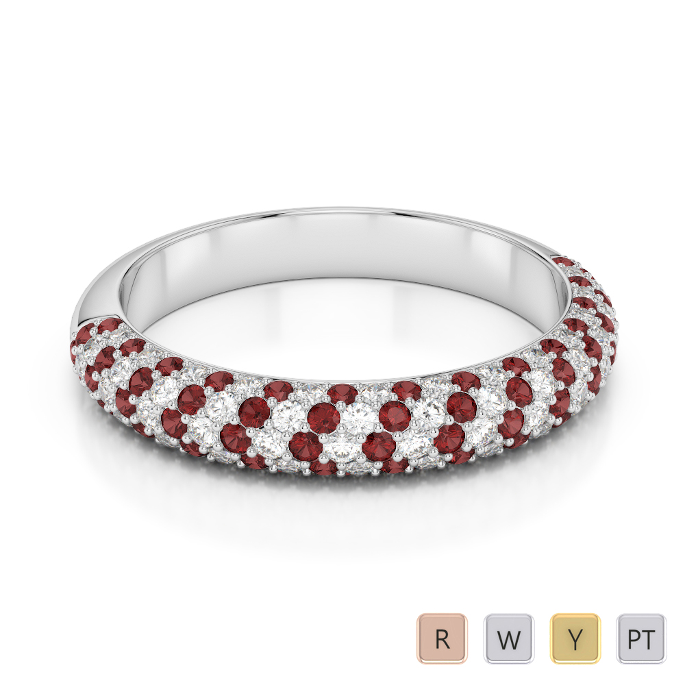 4 MM Prong Set Garnet Half Eternity Ring With Diamond 0396