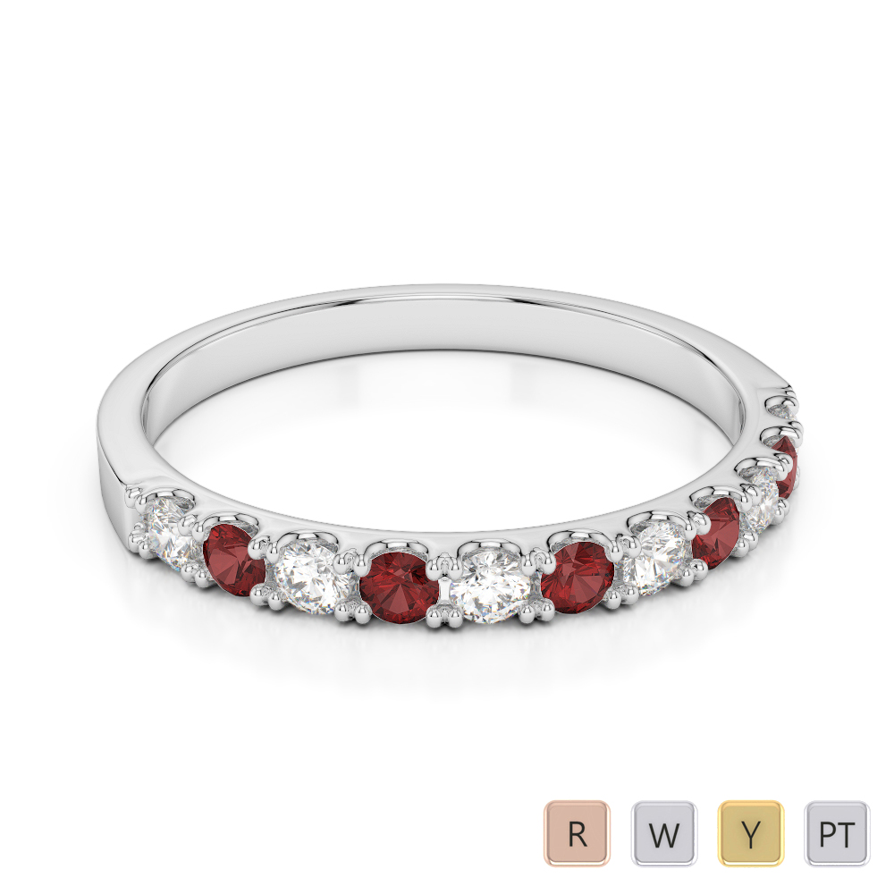 2 MM Round Cut Garnet Half Eternity Ring With Diamond 0401