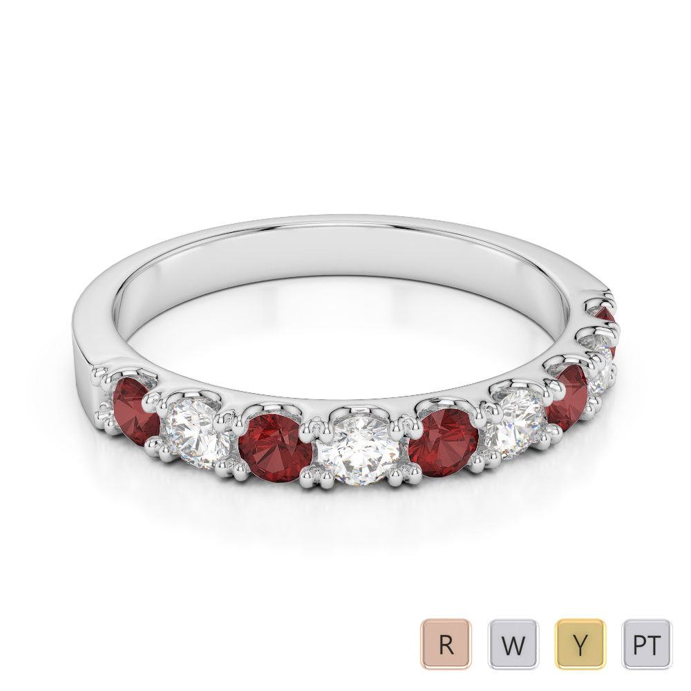 2.5 MM Claw Set Diamond & Garnet Half Eternity Ring 0402