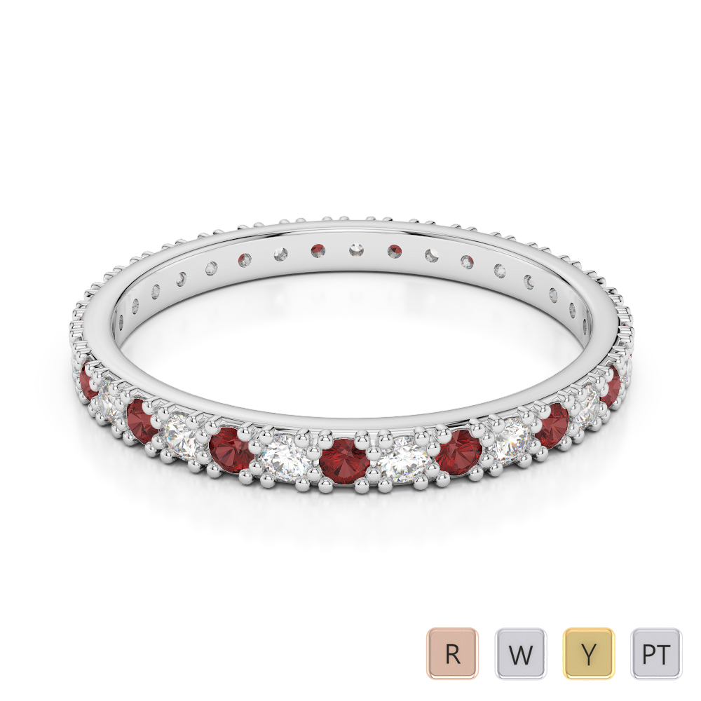 2 MM Prong Set Diamond Full Eternity Ring With Garnet 0404