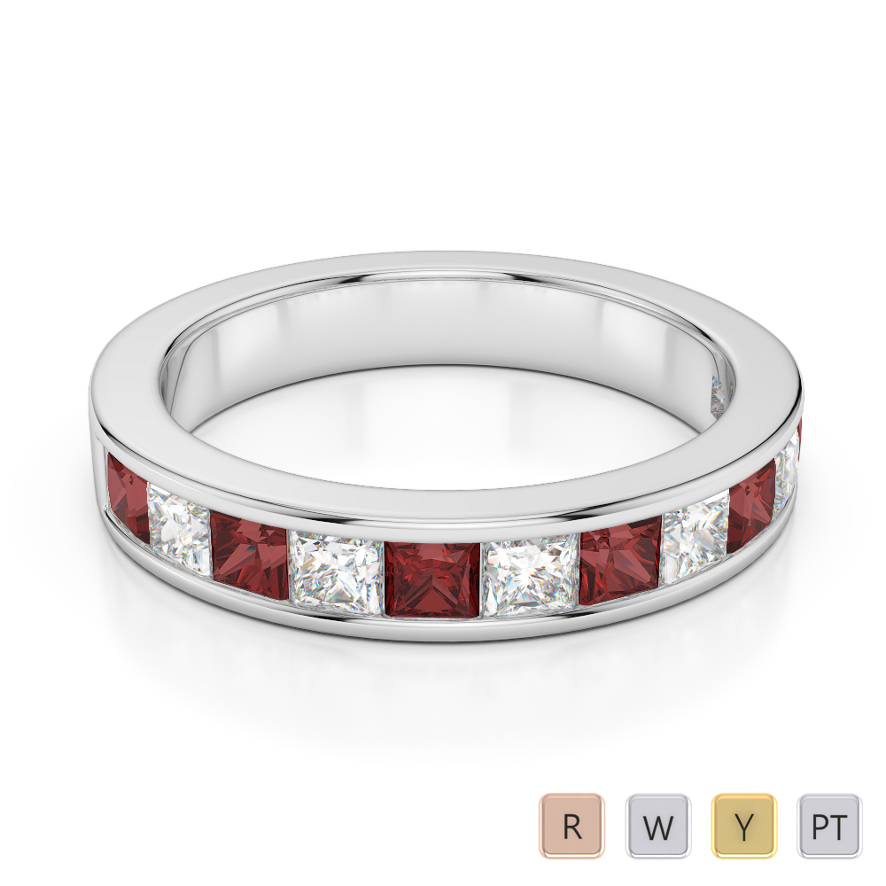 4 MM Princess Cut Garnet Half Eternity Ring With Diamond 0415