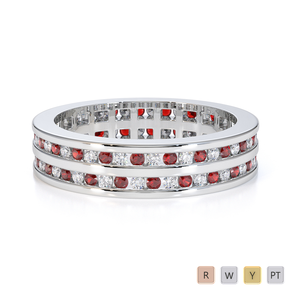 Channel Set Garnet & Diamond Full Eternity Ring 0426