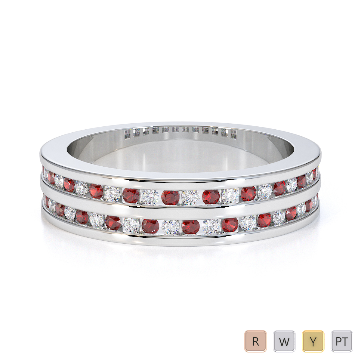 Channel Set Diamond and Garnet Half Eternity Ring 0427