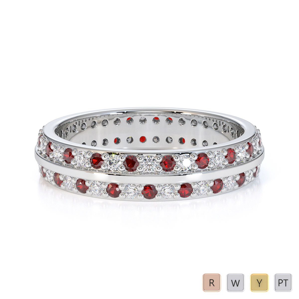 Double Row Round Cut Diamond and Garnet Full Eternity Ring 0428