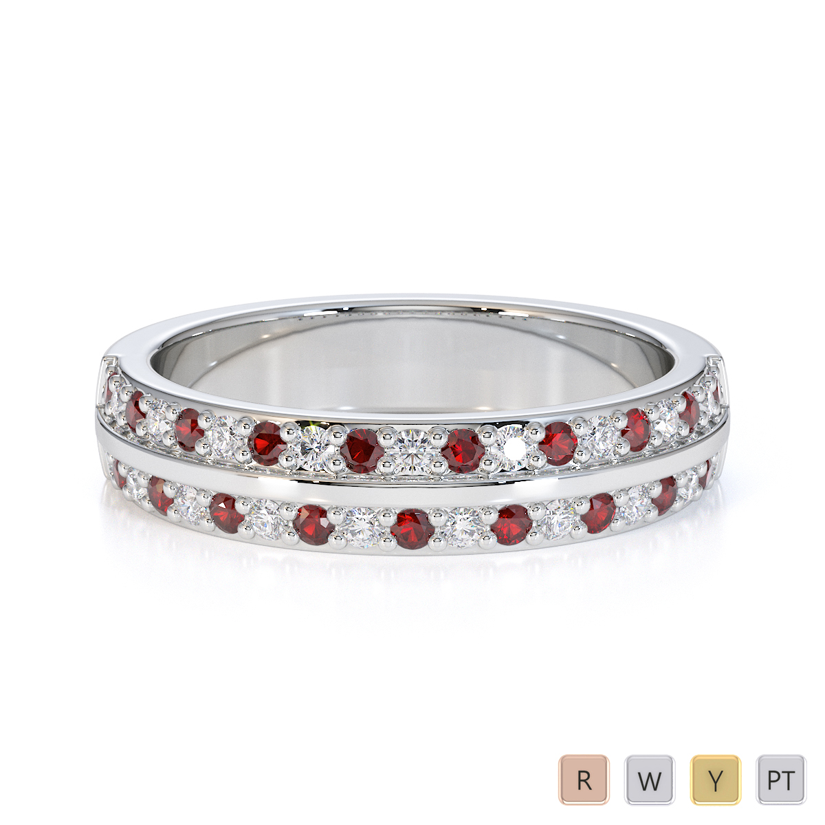 Claw Set Garnet Half Eternity Ring With Diamond 0429