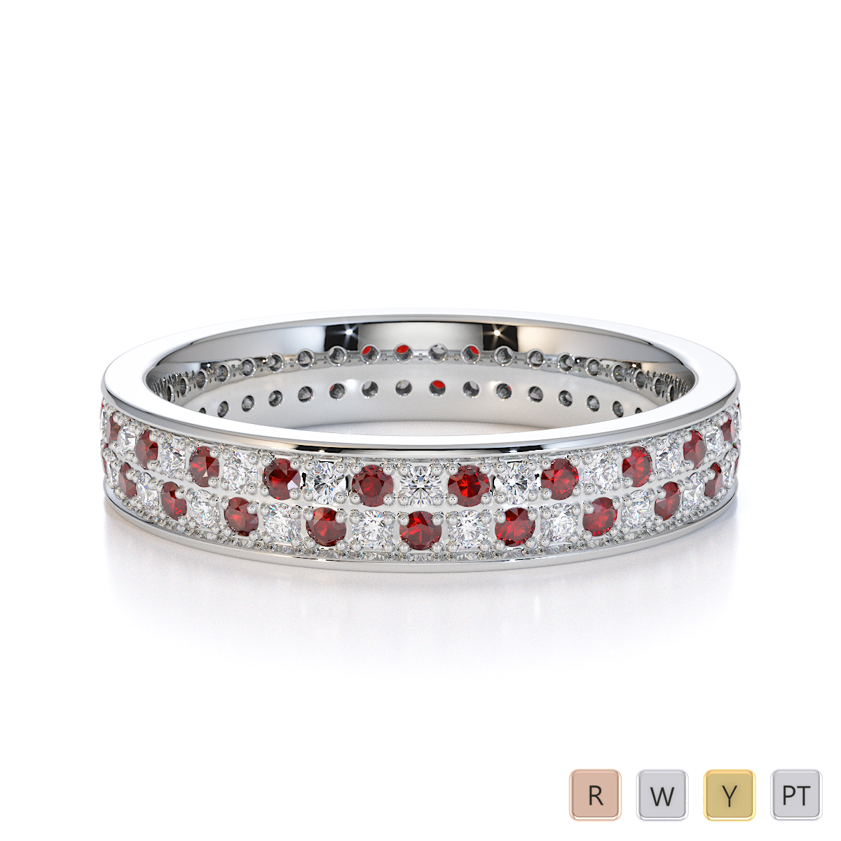 Prong Set Garnet and Diamond Full Eternity Ring 0430