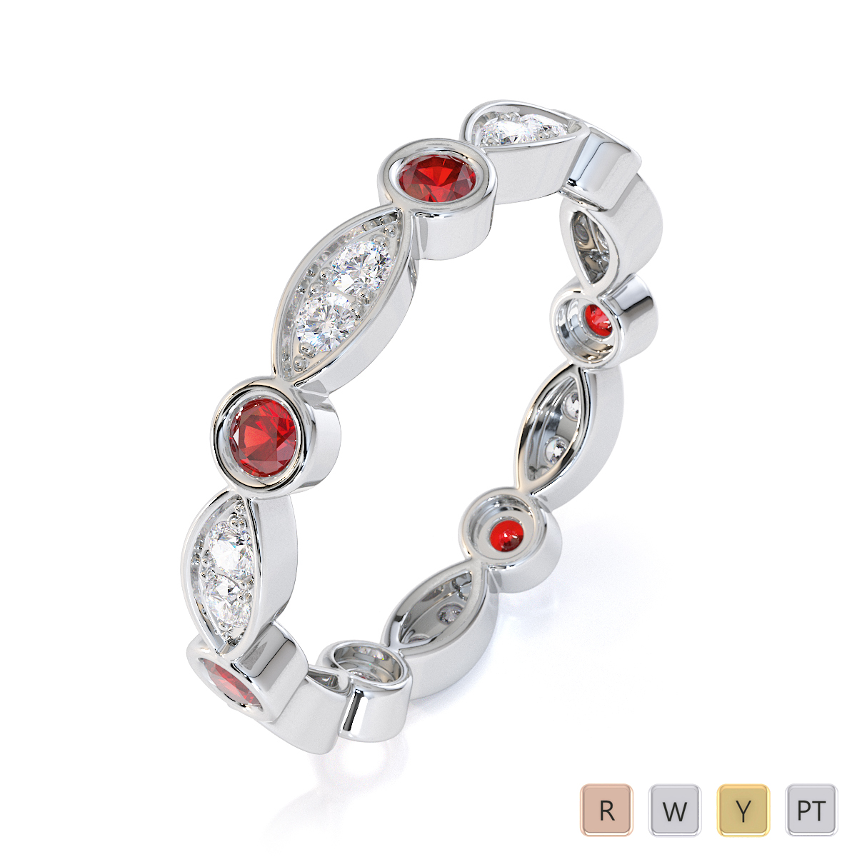 Bezel Set Garnet & Prong Set Diamond Full Eternity Ring 0434