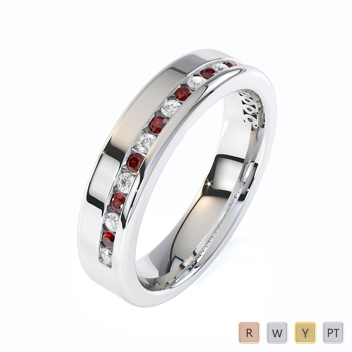 Channel Set Garnet & Diamond Half Eternity Ring 0439