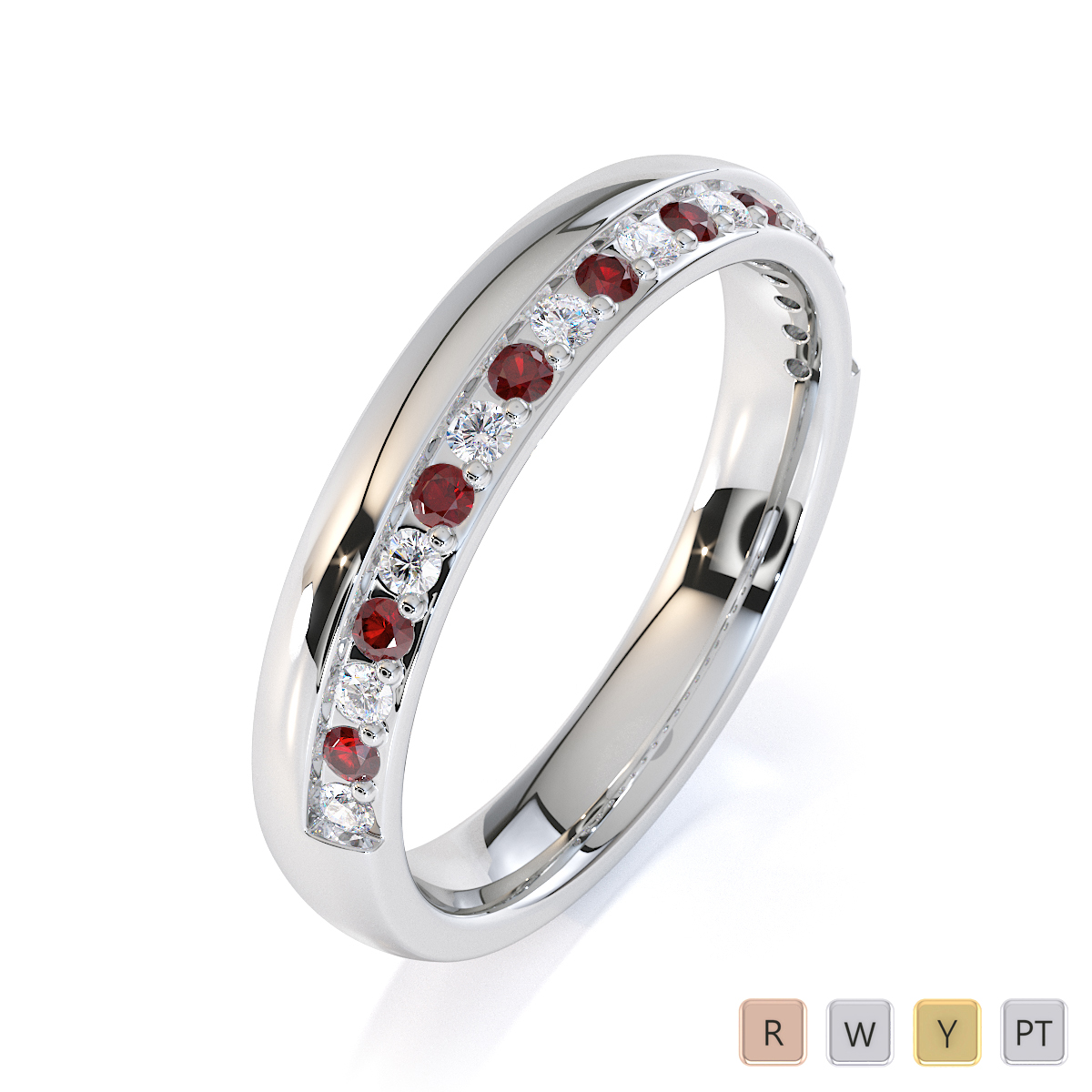 Channel and Prong Set Diamond Half Eternity Ring With Garnet 0441