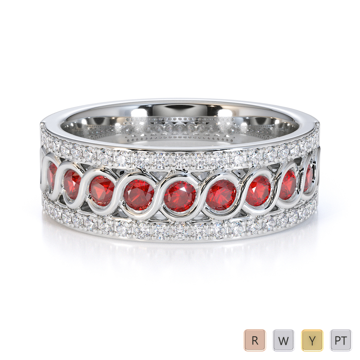 Bezel Set Garnet and Prong Set Diamond Half Eternity Ring 0449
