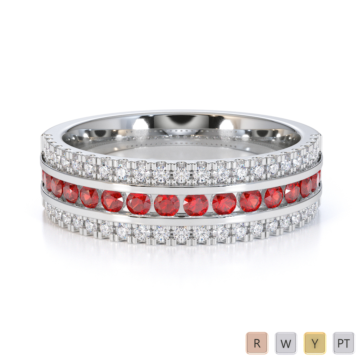Three Row Channel Set Garnet and Prong Set Diamond Half Eternity Ring 0451
