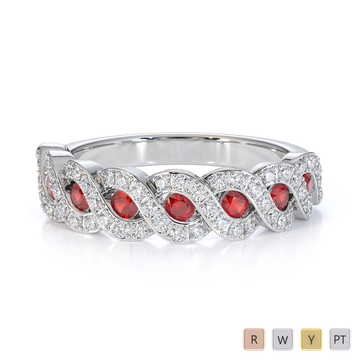 Channel Set Garnet & Prong Set Diamond Half Eternity Ring 0457
