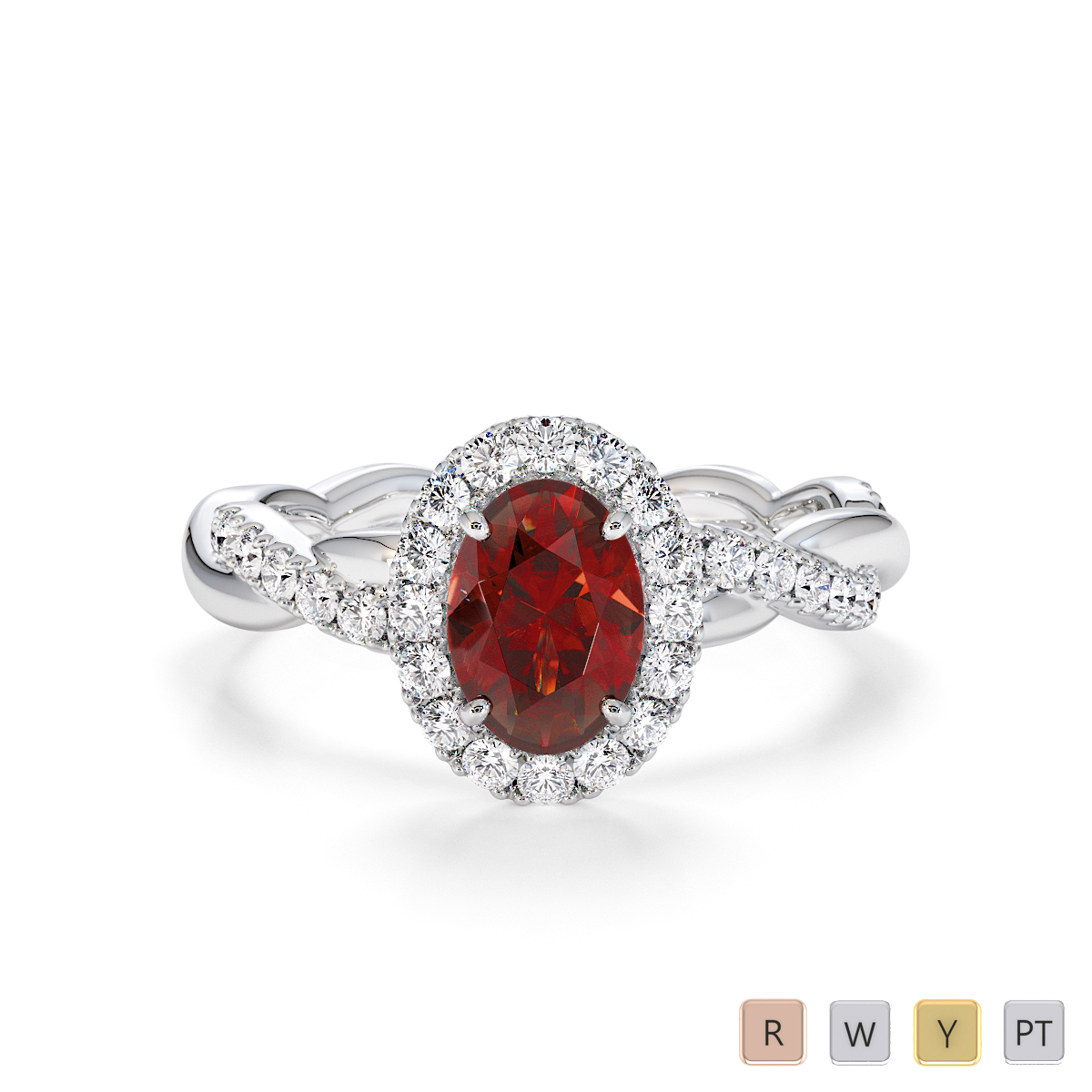 Oval Shape Garnet and Diamond Engagement Ring 0789