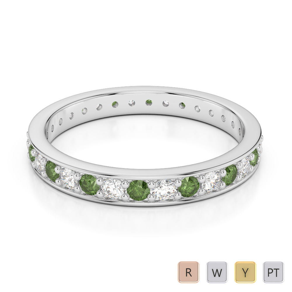 2.5MM Prong Set Diamond and Green Tourmaline Full Eternity Ring 0357