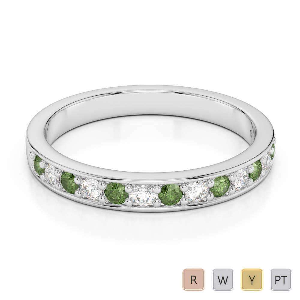 2.5MM Round Cut Green Tourmaline Half Eternity Ring With Diamond 0361