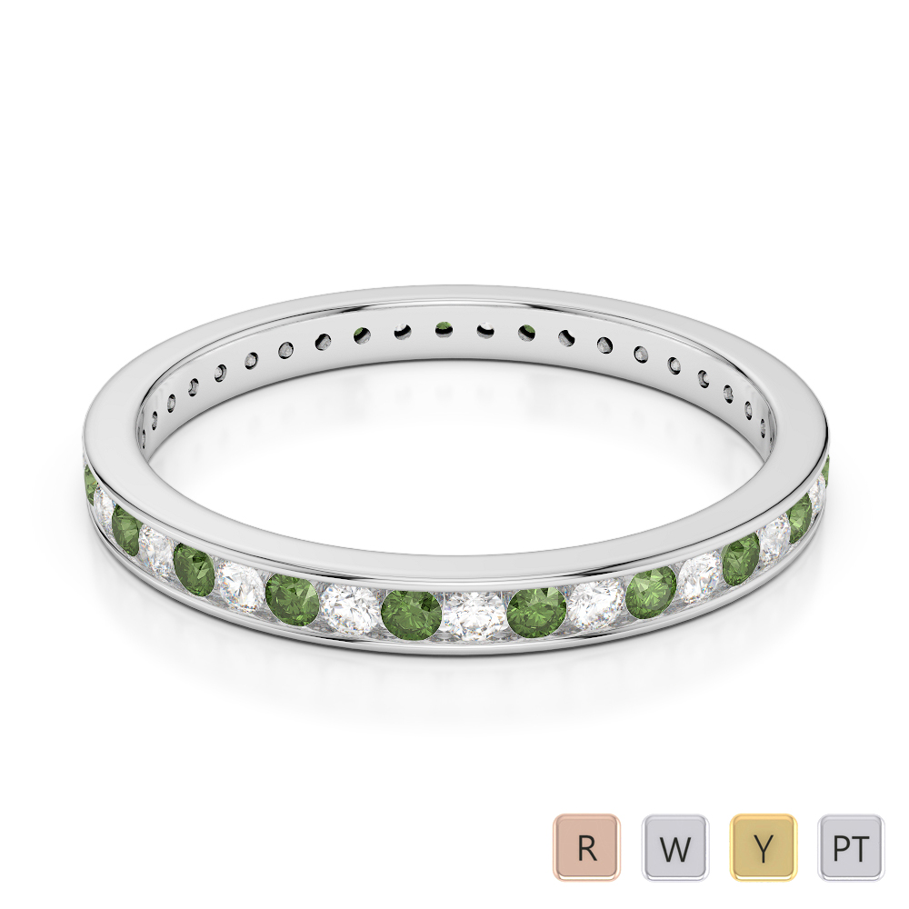 2.5MM Channel Set Green Tourmaline and Diamond Full Eternity Ring 0364