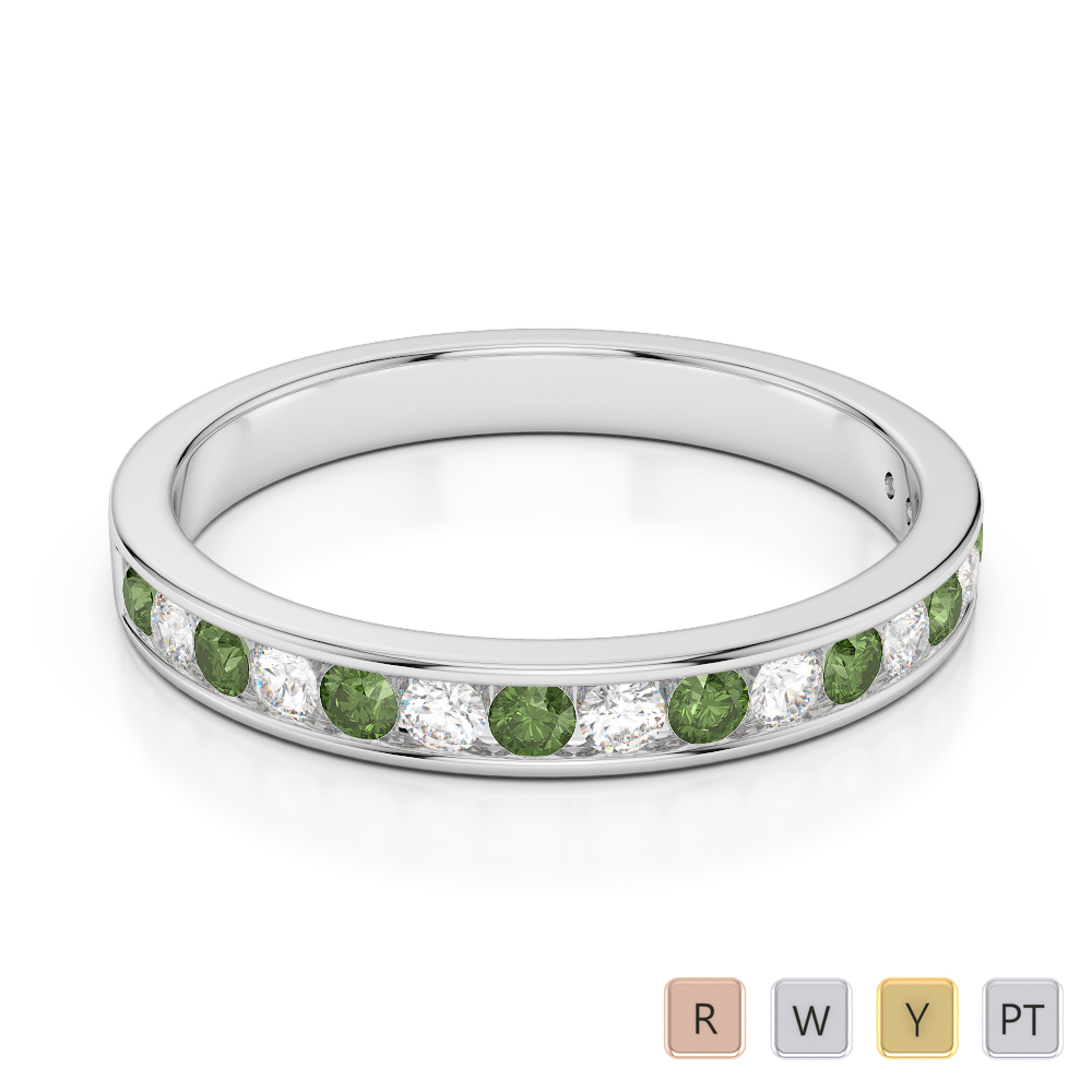 3MM Channel Set Green Tourmaline and Diamond Half Eternity Ring 0368