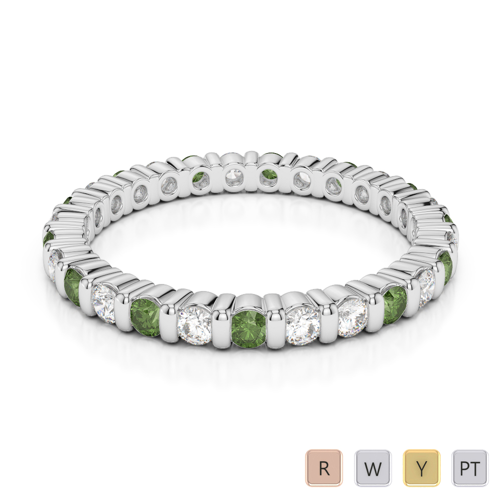 2MM Bar Set Green Tourmaline Full Eternity Ring With Diamond 0370