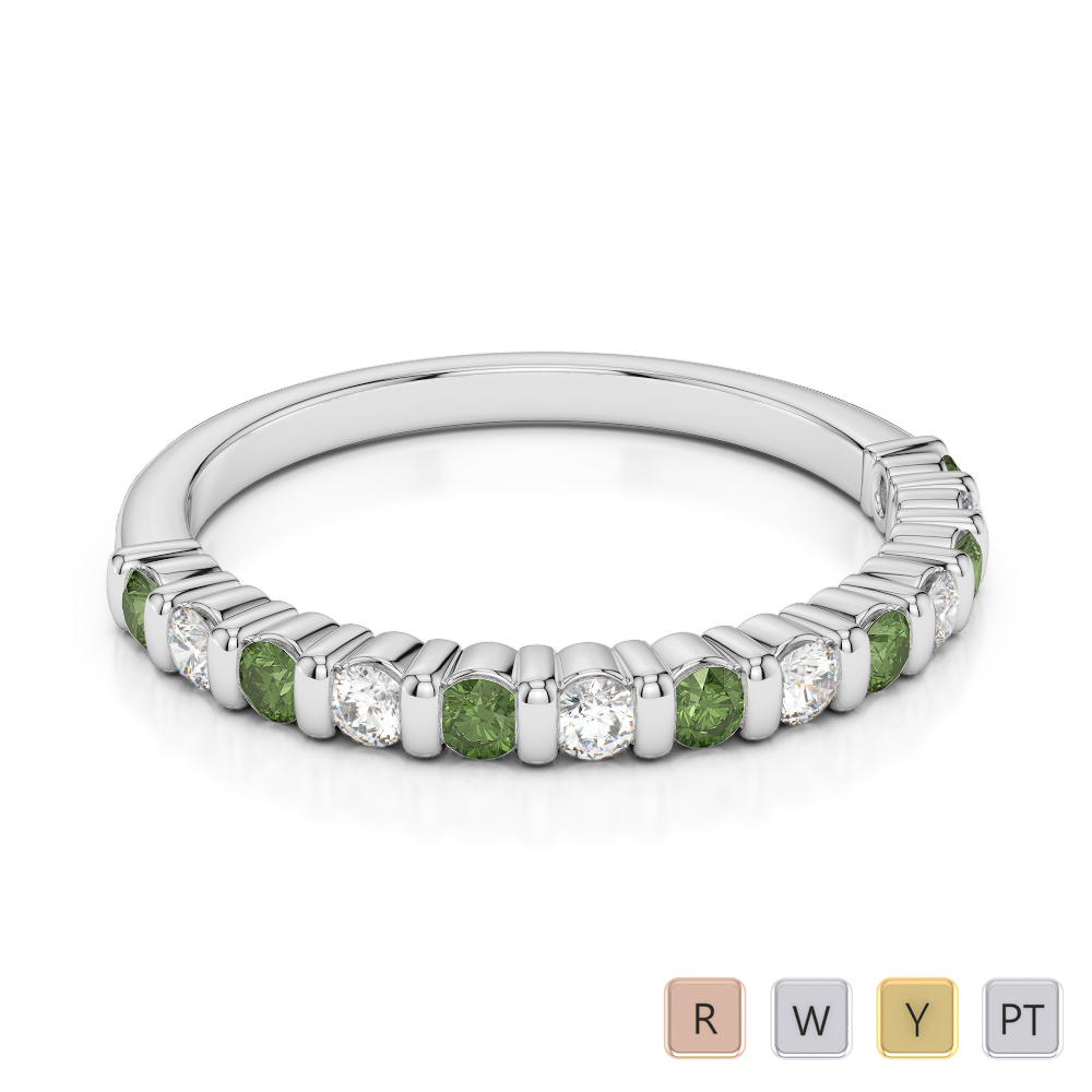 2MM Round Cut Green Tourmaline and Diamond Half Eternity Ring 0373